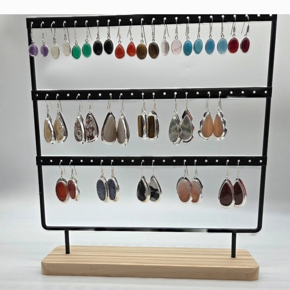 NWOT Handmade Teardrop Shape Striated Agate Earrings - Picture 2 of 8